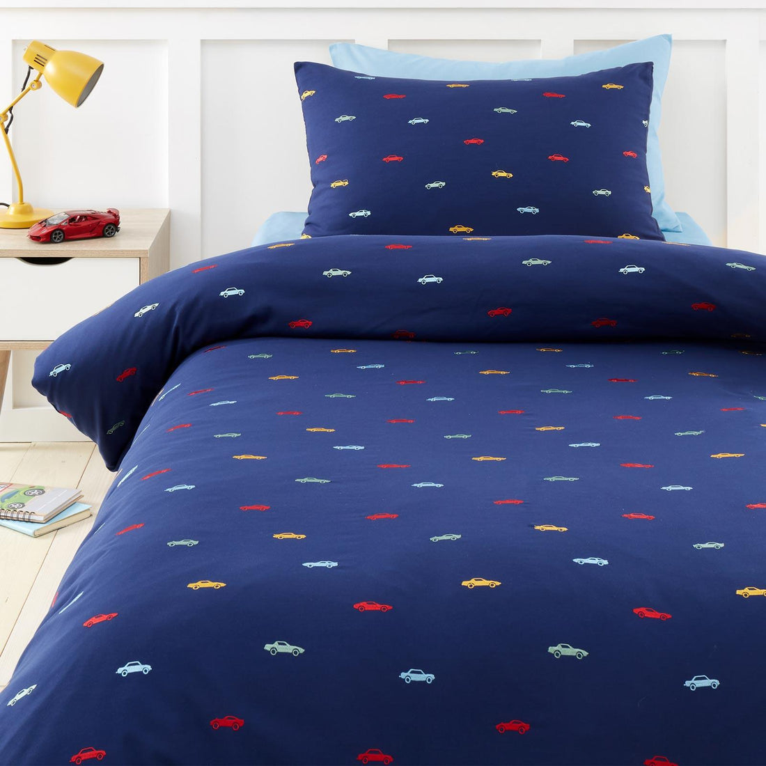 Catherine Lansfield Embroidered Cars Kids Bedding Duvet Cover Set