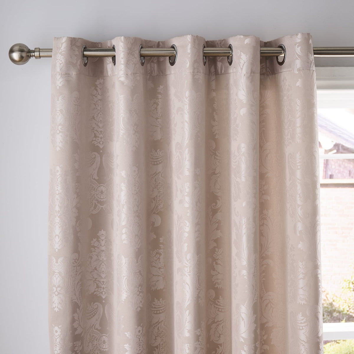 Catherine Lansfield Damask Jacquard Eyelet Curtains - Champagne