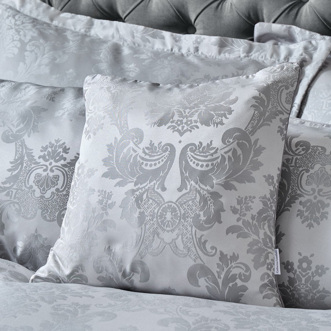 Catherine Lansfield Damask Jacquard Silver Filled Cushion 43cm x 43cm