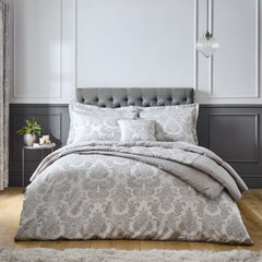 Catherine Lansfield Damask Jacquard Silver Duvet Cover Bedding Set