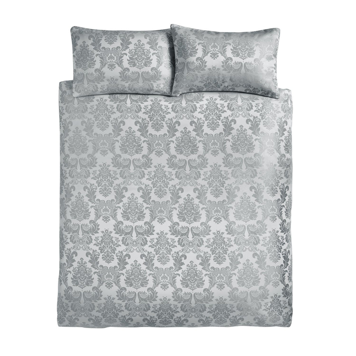 Catherine Lansfield Damask Jacquard Silver Duvet Cover Bedding Set - Damask Jacquard Duvet Set Silver