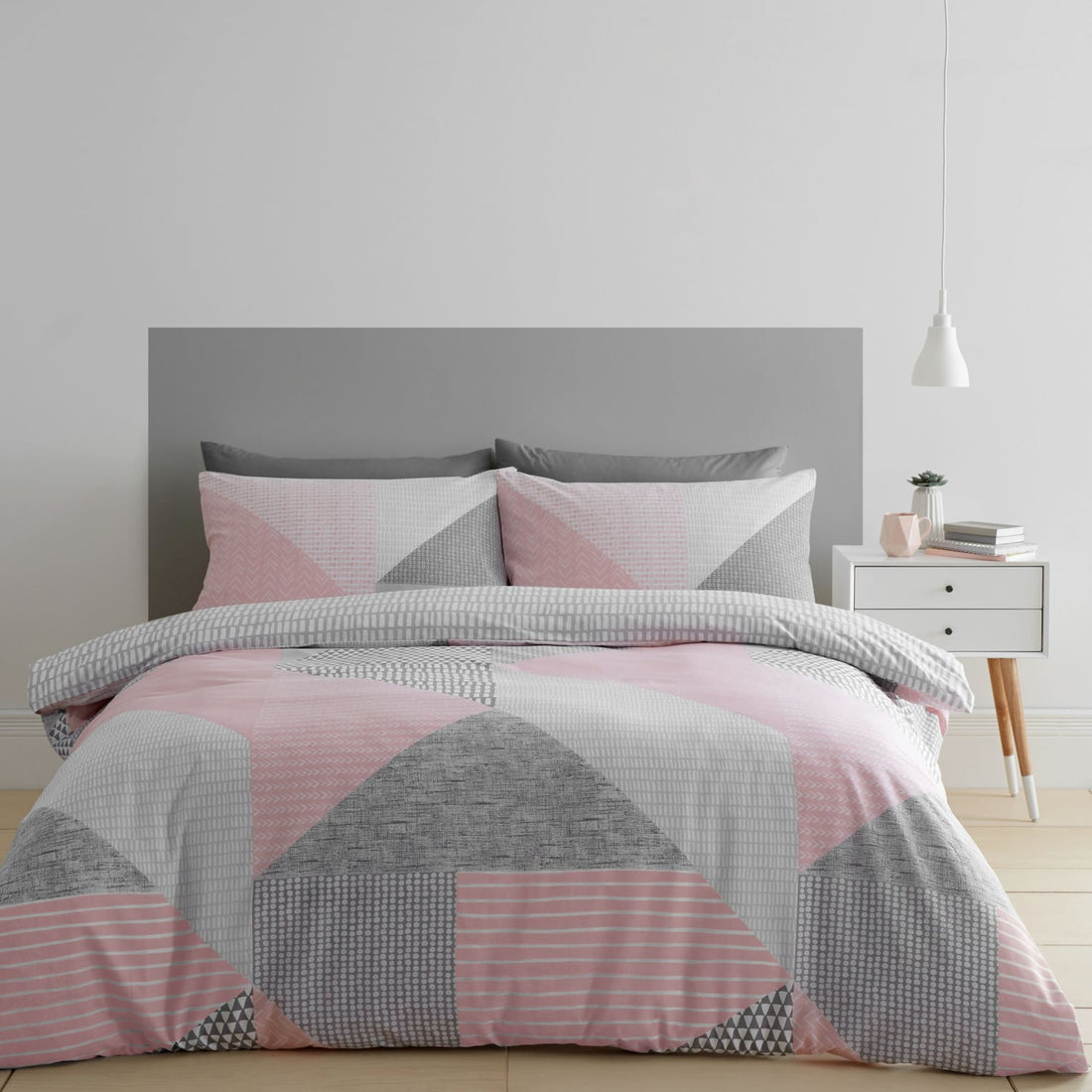 Catherine Lansfield Larsson Geo Pink Duvet Cover Bedding Set