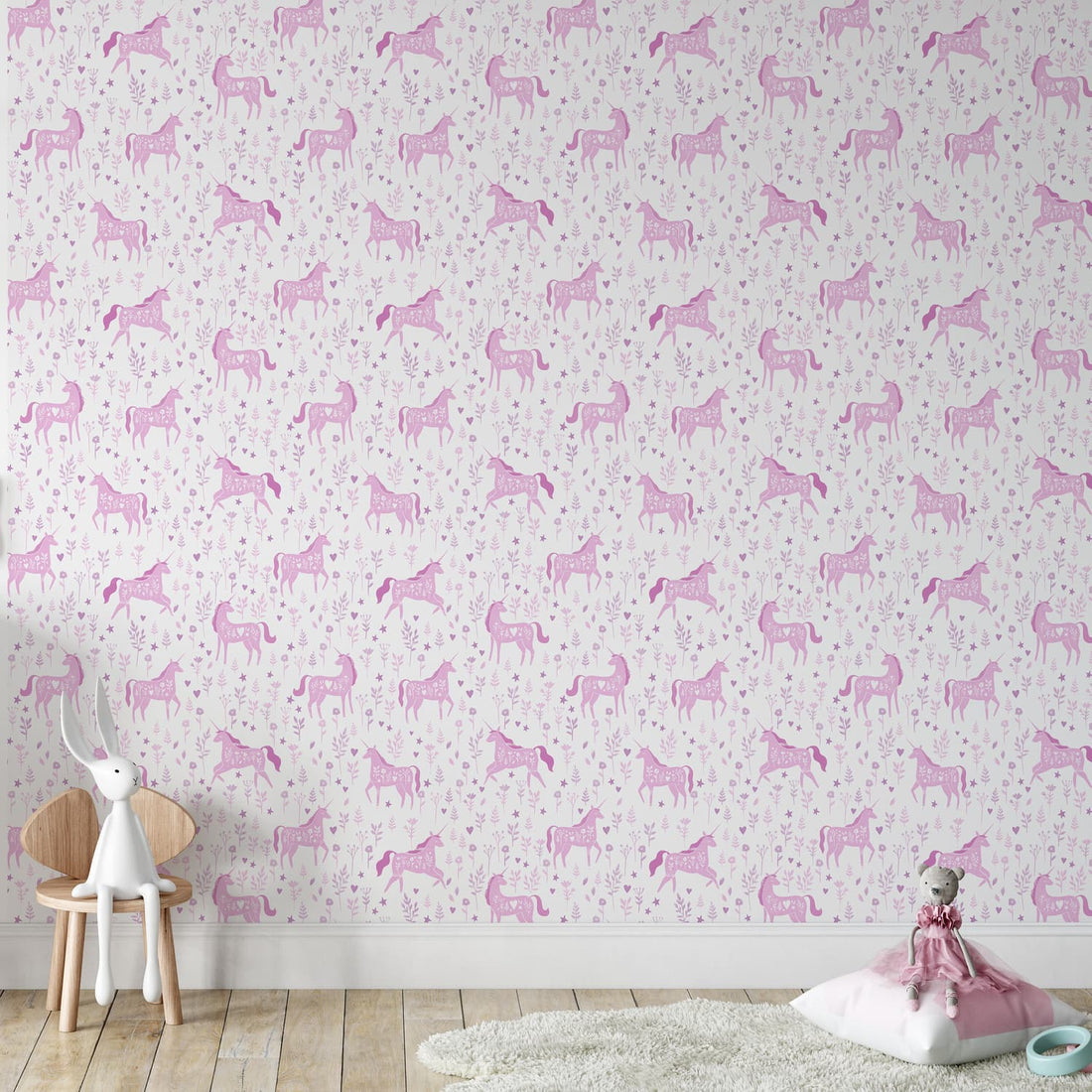 Catherine Lansfield Folk Unicorn Pink Wallpaper