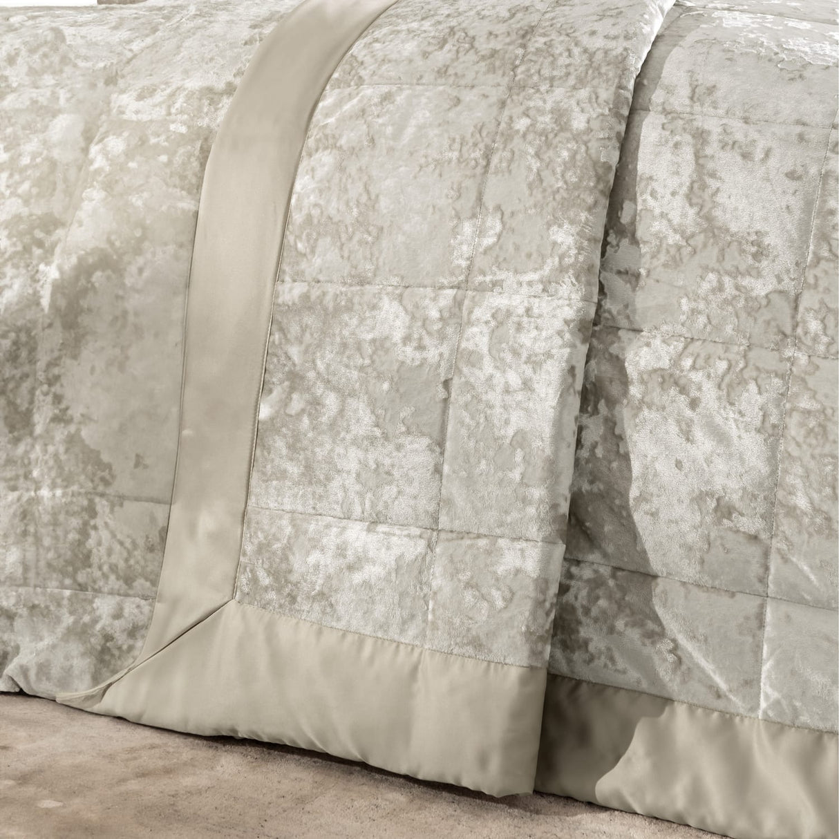 Catherine Lansfield Crushed Velvet Runner - Crushed Velvet Bedspread Natural