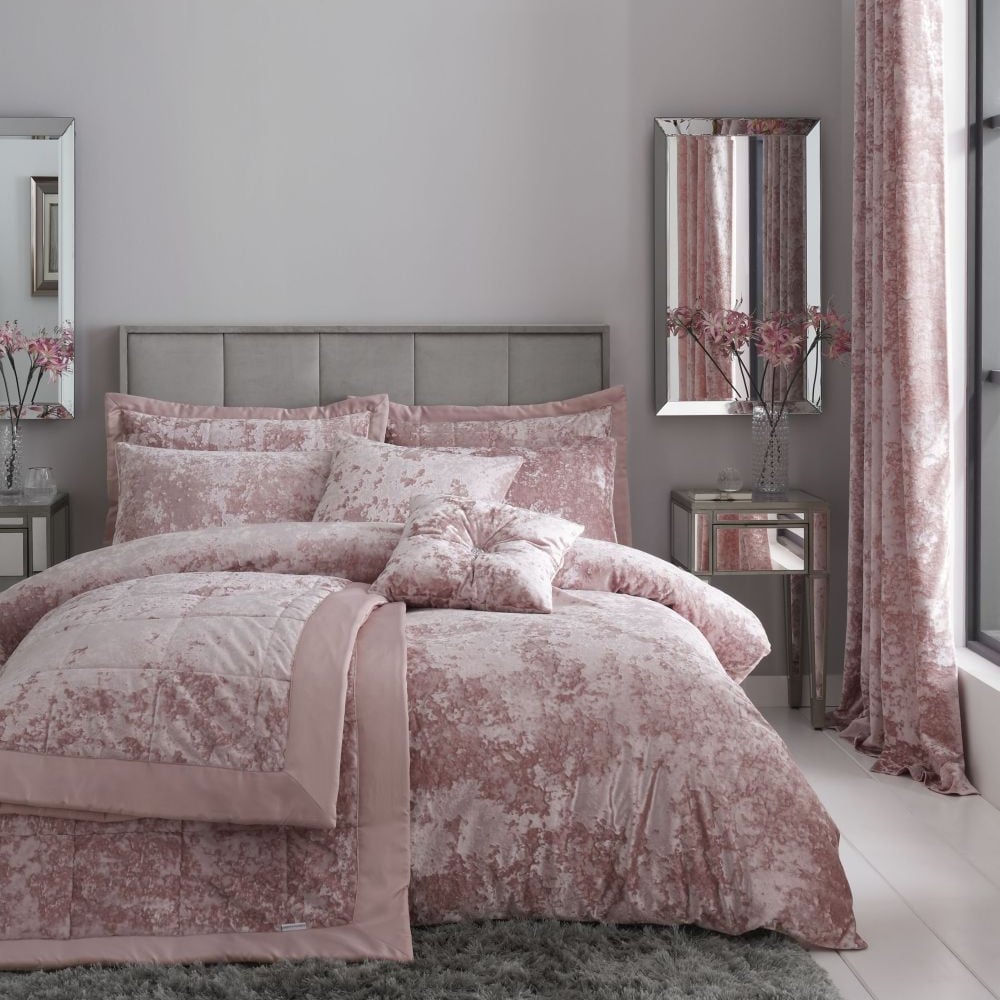 Catherine Lansfield Crushed Blush Velvet Duvet Cover Bedding Set