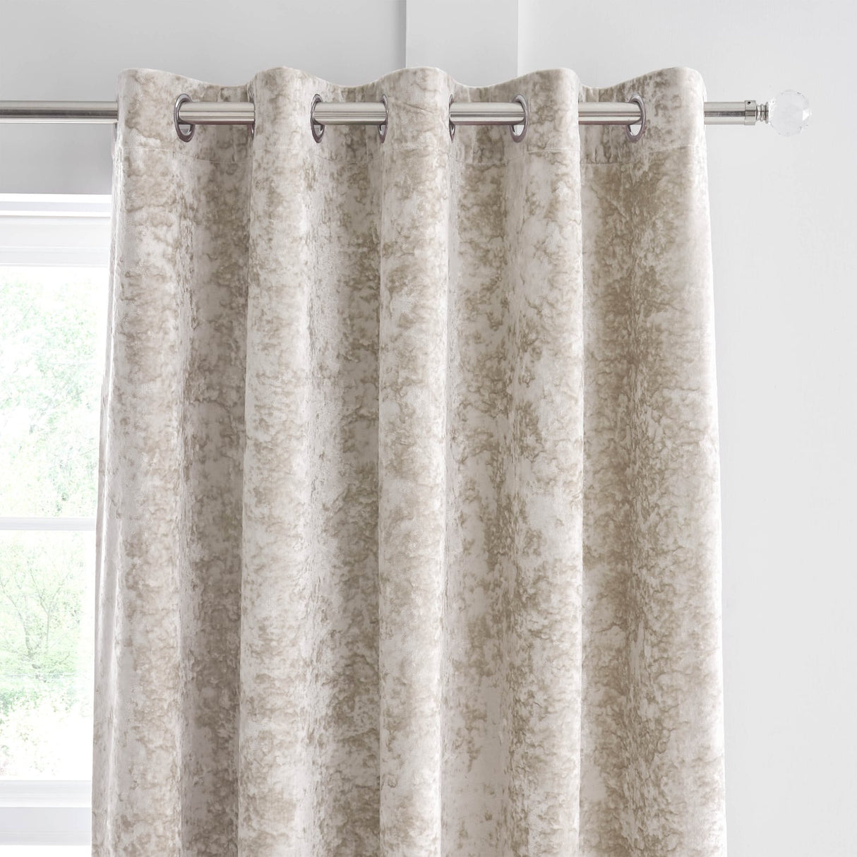 Catherine Lansfield Crushed Velvet Lined Eyelet Curtains - Natural - Crushed Velvet Curtains Natural