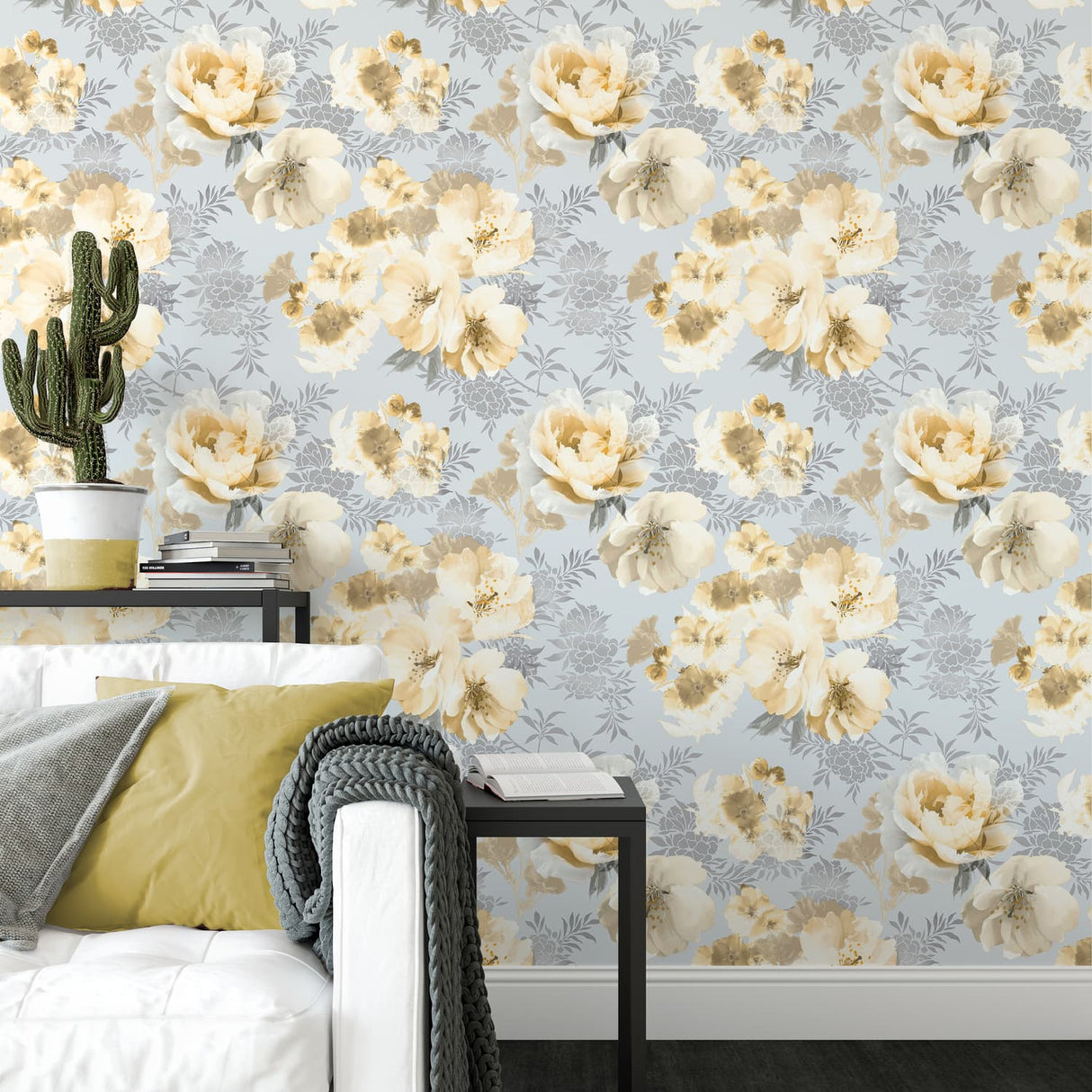 Catherine Lansfield Dramatic Floral Ochre Wallpaper - Dramatic Floral Ochre Wallpaper