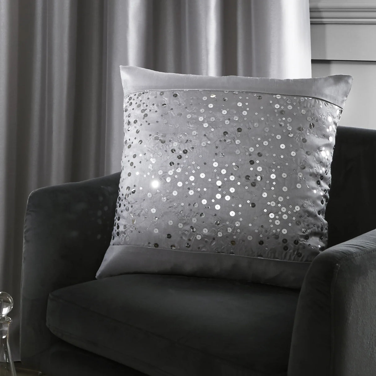 Catherine Lansfield Glitzy Sequin Grey 43x43cm Filled Cushion