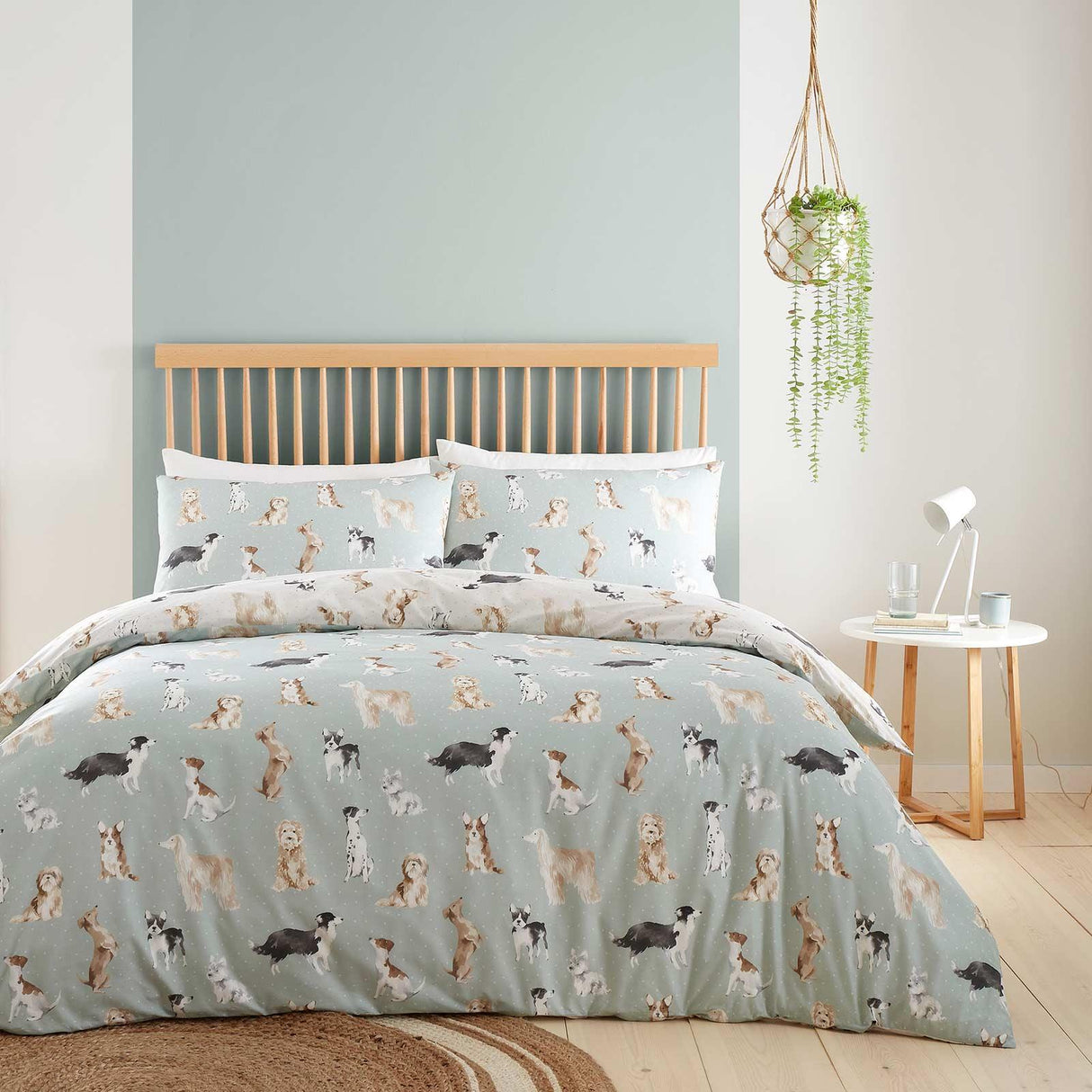 Cute Dogs Duvet Cover Set Duck Egg