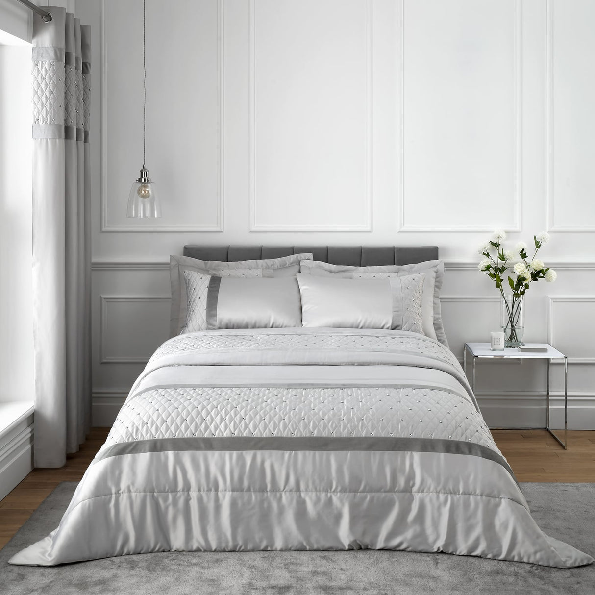 Catherine Lansfield Sequin Cluster Runner - Sequin Cluster Bedspread Silver Image 1