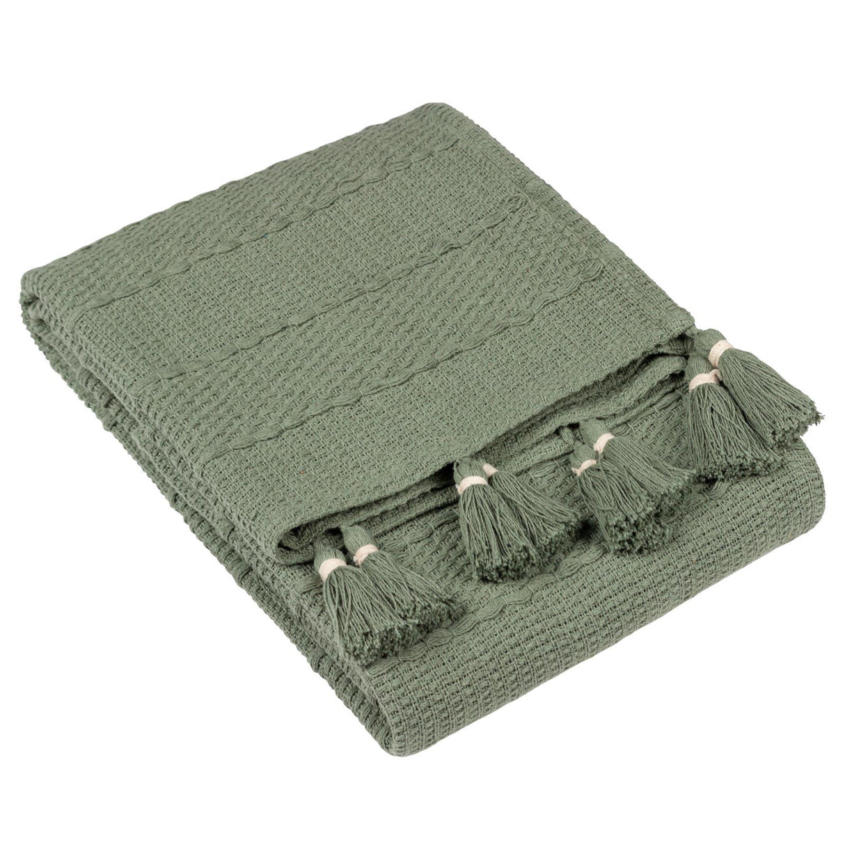 Caliche Textured Tasselled Throw Khaki by Yard