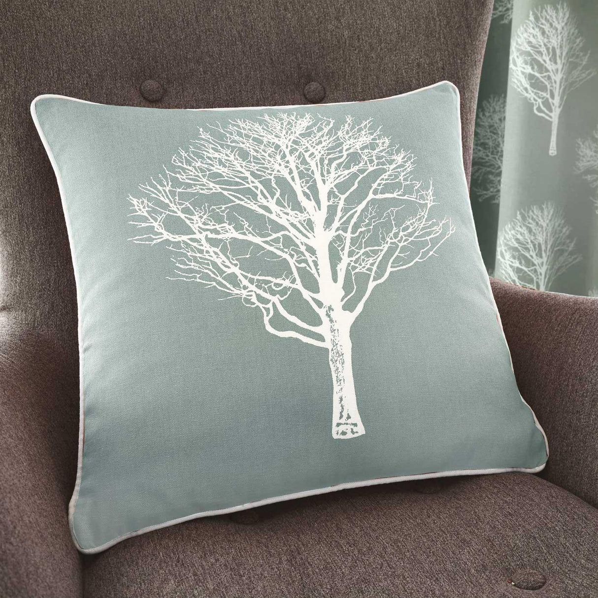 Fusion Woodland Trees Duck Egg Patterned Cushion Cover 43cm x 43cm 3
