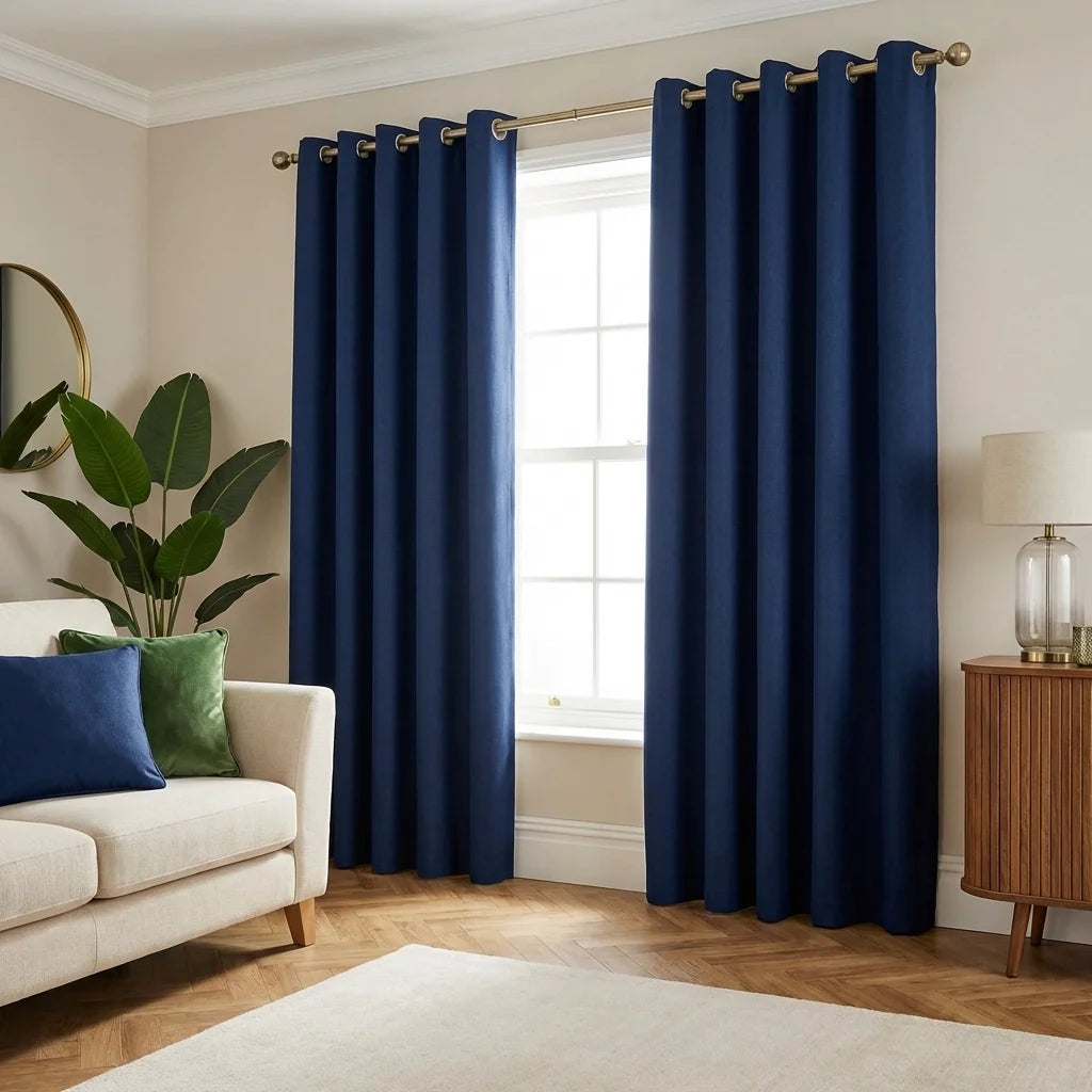 Sorbonne Cotton Lined Ready Made Eyelet Curtains - Navy