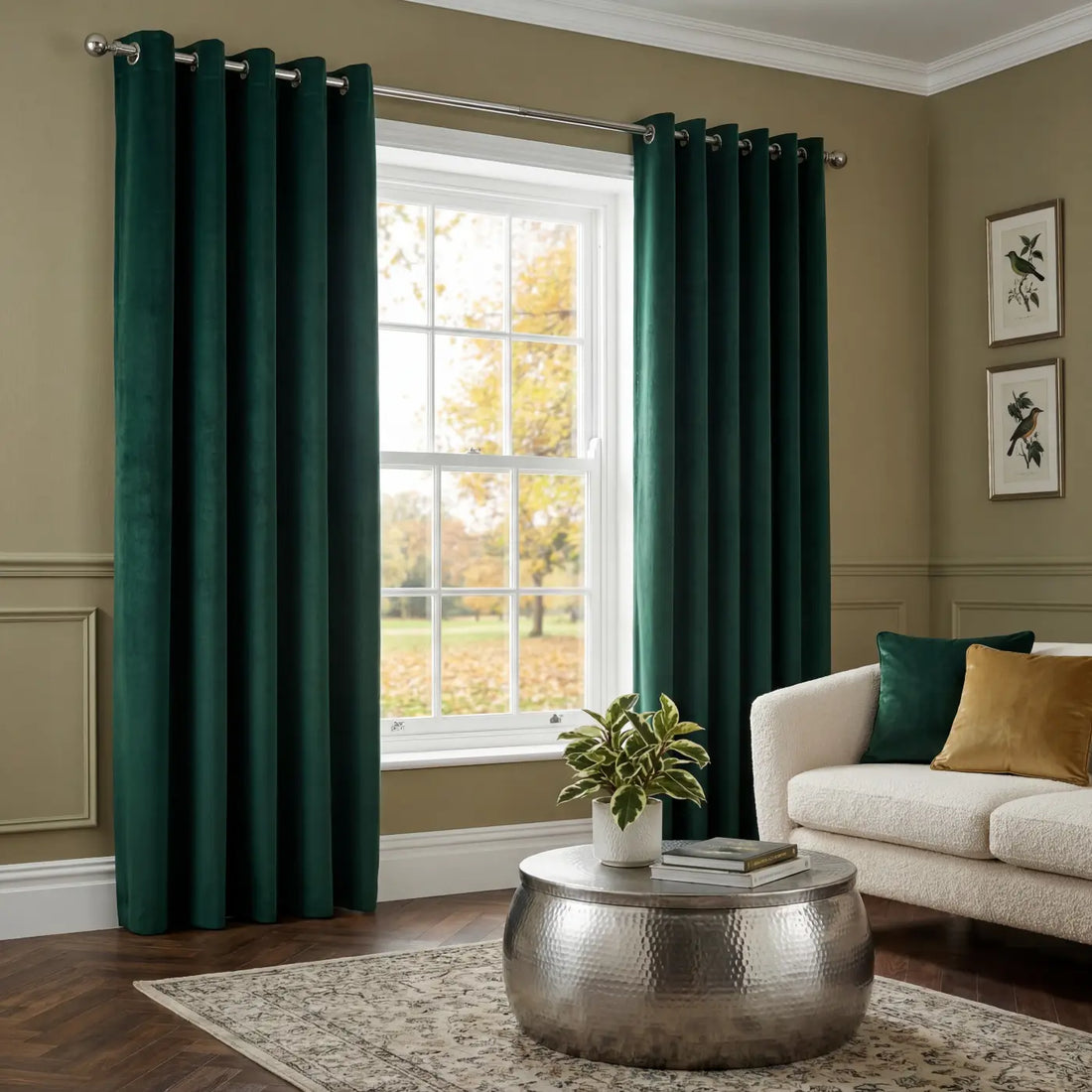 Green Velvet Thermal Blackout Eyelet Curtains