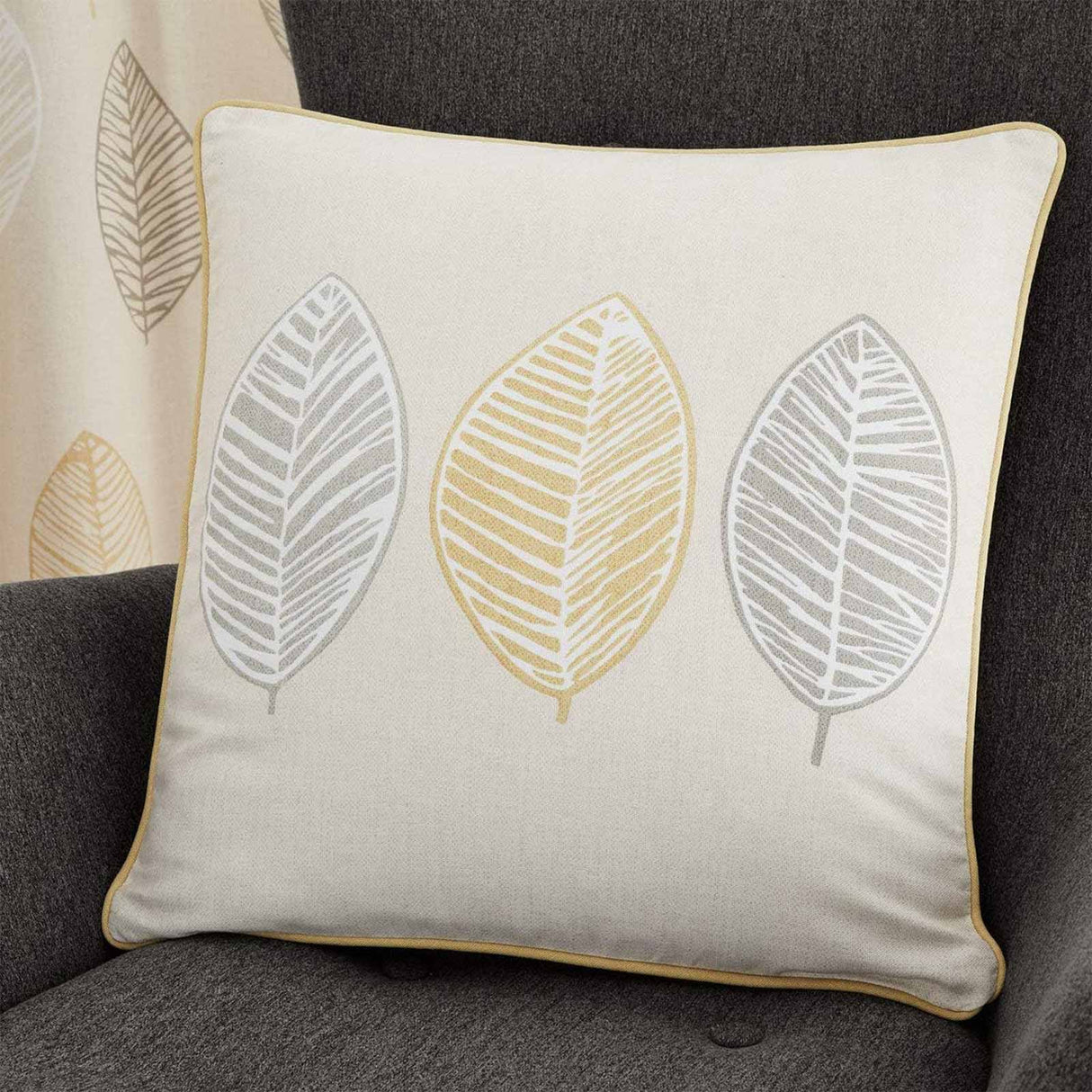 Fusion Skandi Leaf Ochre Cushion Cover 43cm x 43cm (17"x17") Cushion Cover Fusion