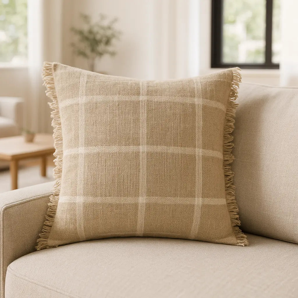 Beni 100% Cotton Stone + Natural Cushion Cover 45cm x 45cm
