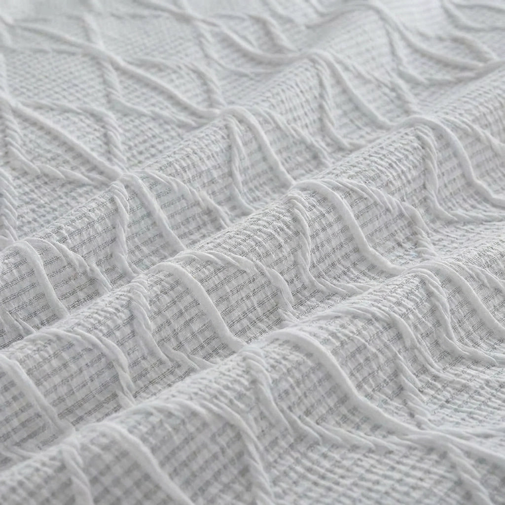 Crinkle Stripe Textured White Recycled Duvet Cover Set 4