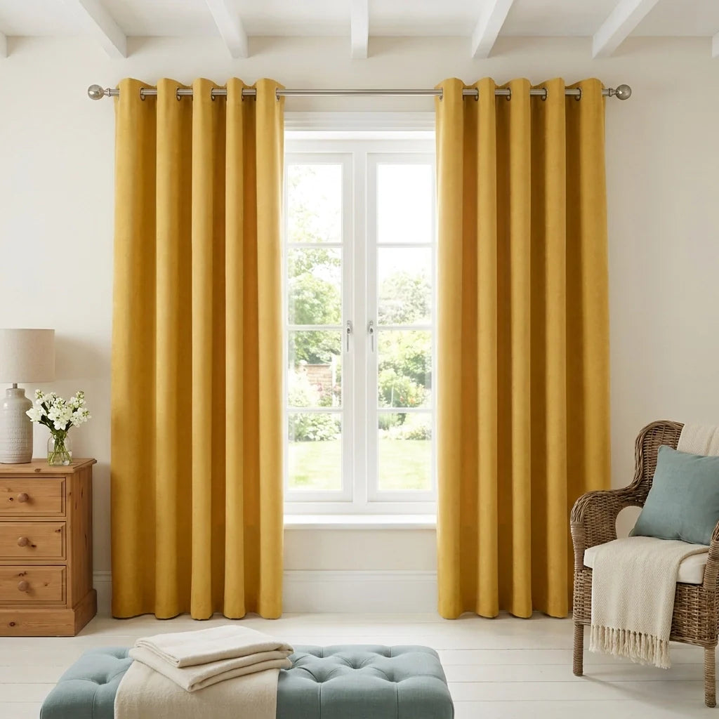 Ochre Velvet Chenille Dimout Eyelet Curtains