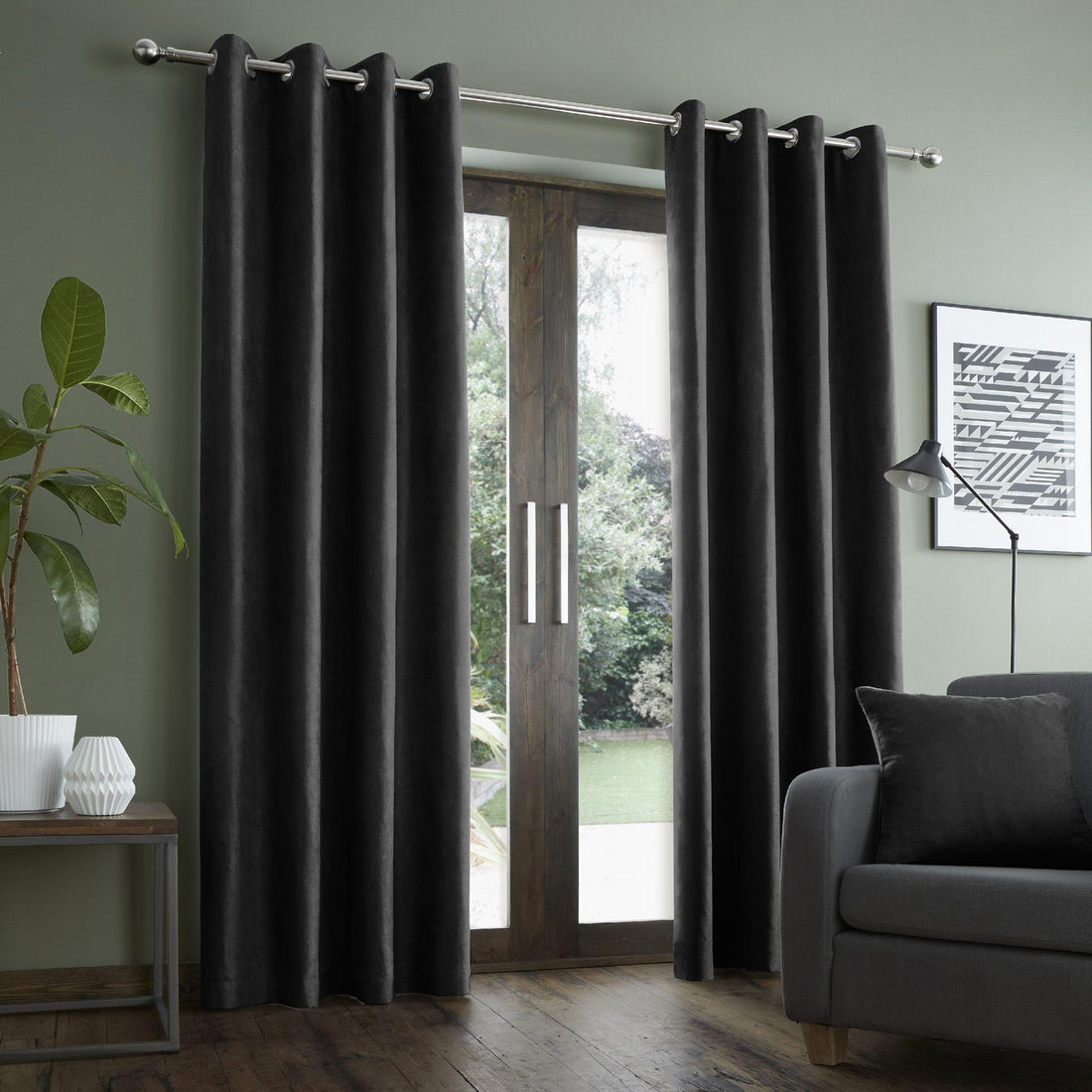 Catherine Lansfield Black Eyelet Curtains