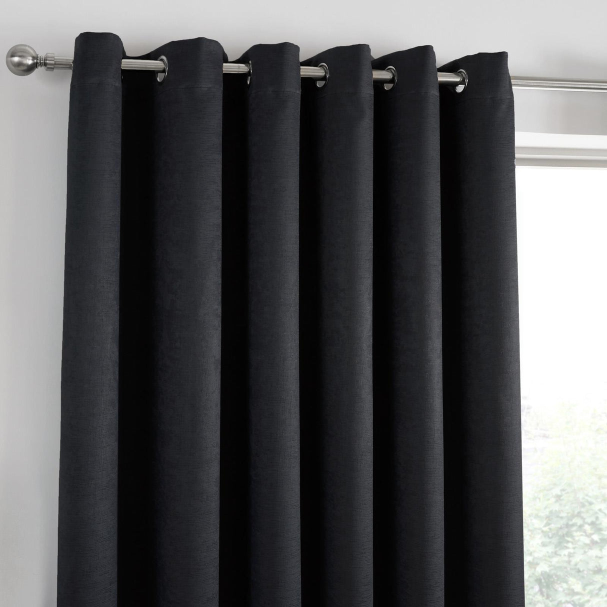 Strata Woven Dim Out Eyelet Curtains Black by Fusion