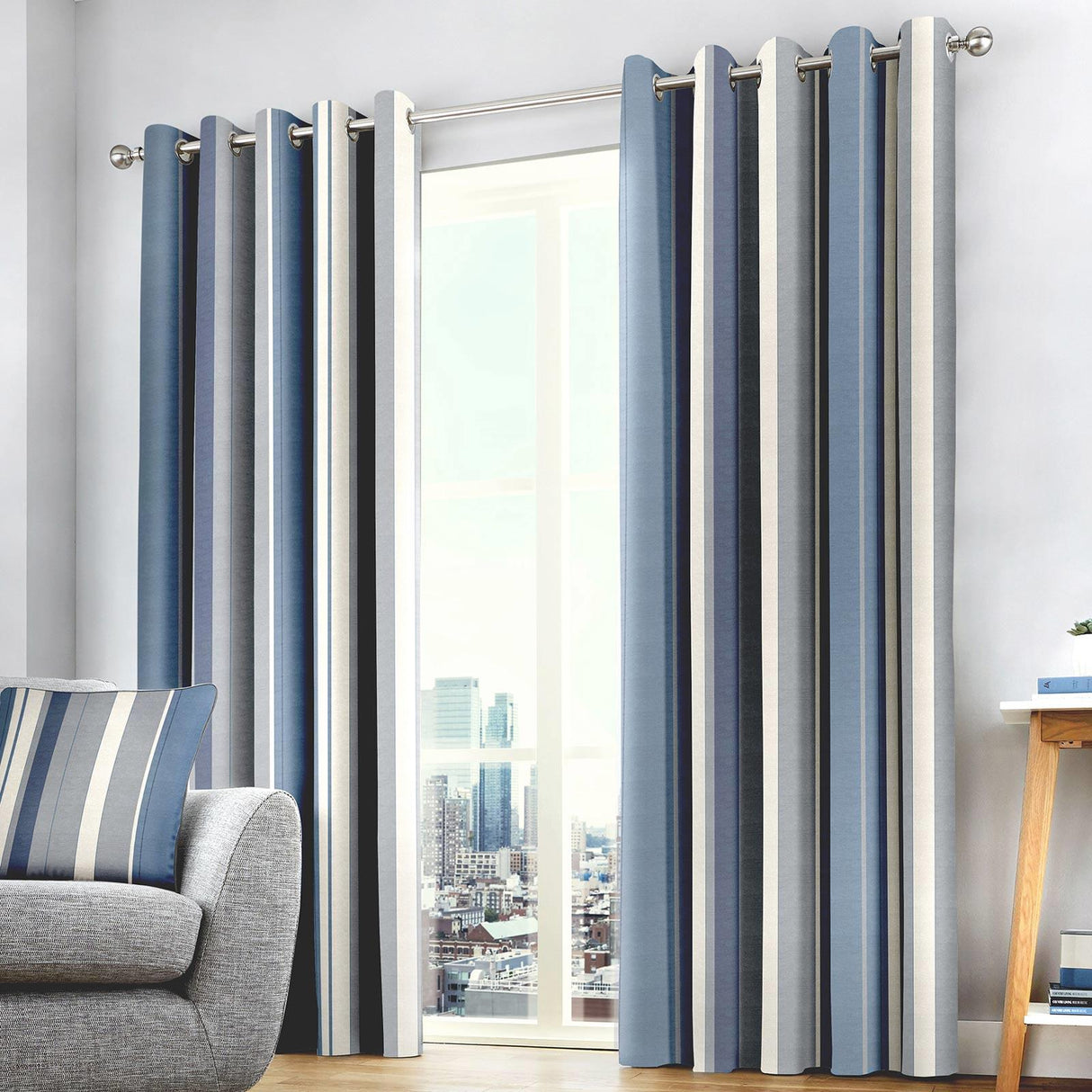 Whitworth Stripe Lined Eyelet Curtains by Fusion