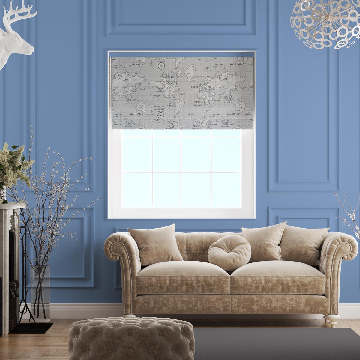 Maps Grey Made To Measure Roman Blind by Style Furnishings