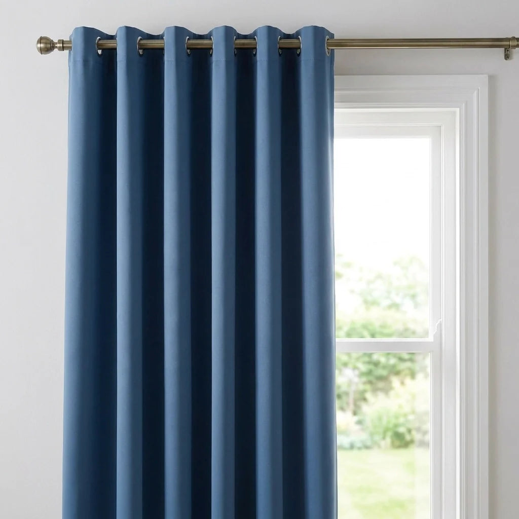 100% Blackout Eyelet Curtains - Blue image 2