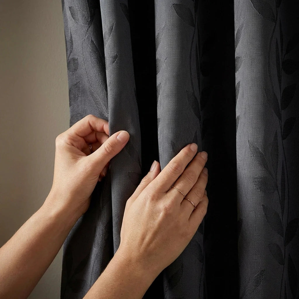 Tivoli Leaf Jacquard Lined Eyelet Curtains - Charcoal image 3