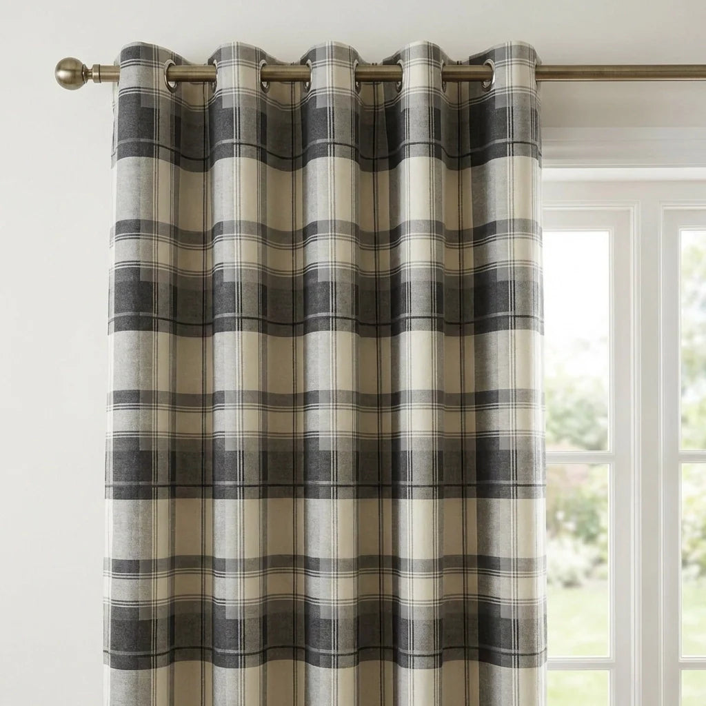 Balmoral Tartan Check Eyelet Curtains Ready Made - Slate image 3