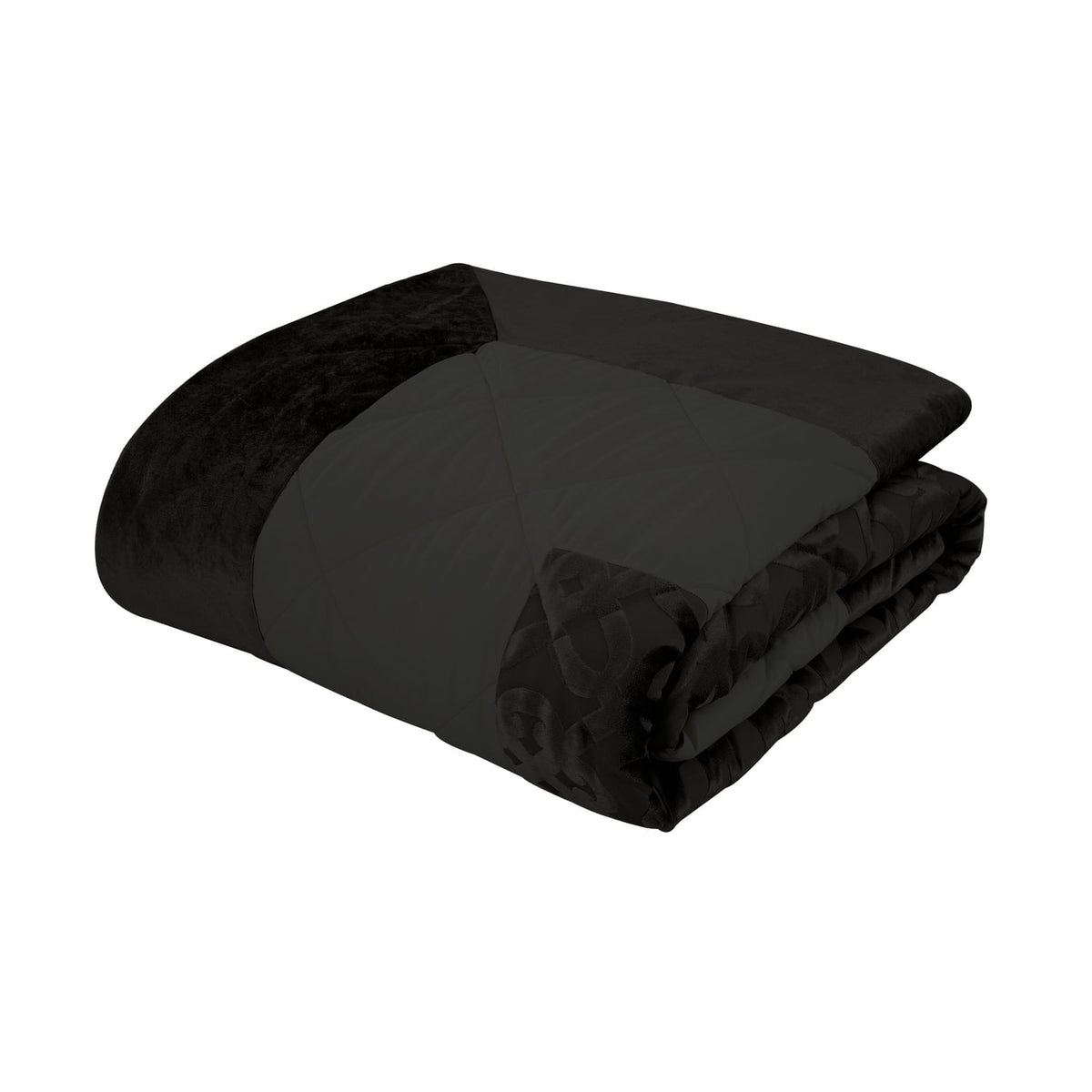 Catherine Lansfield Lattice Cut Velvet Bedspread - Lattice Cut Bedspread Black