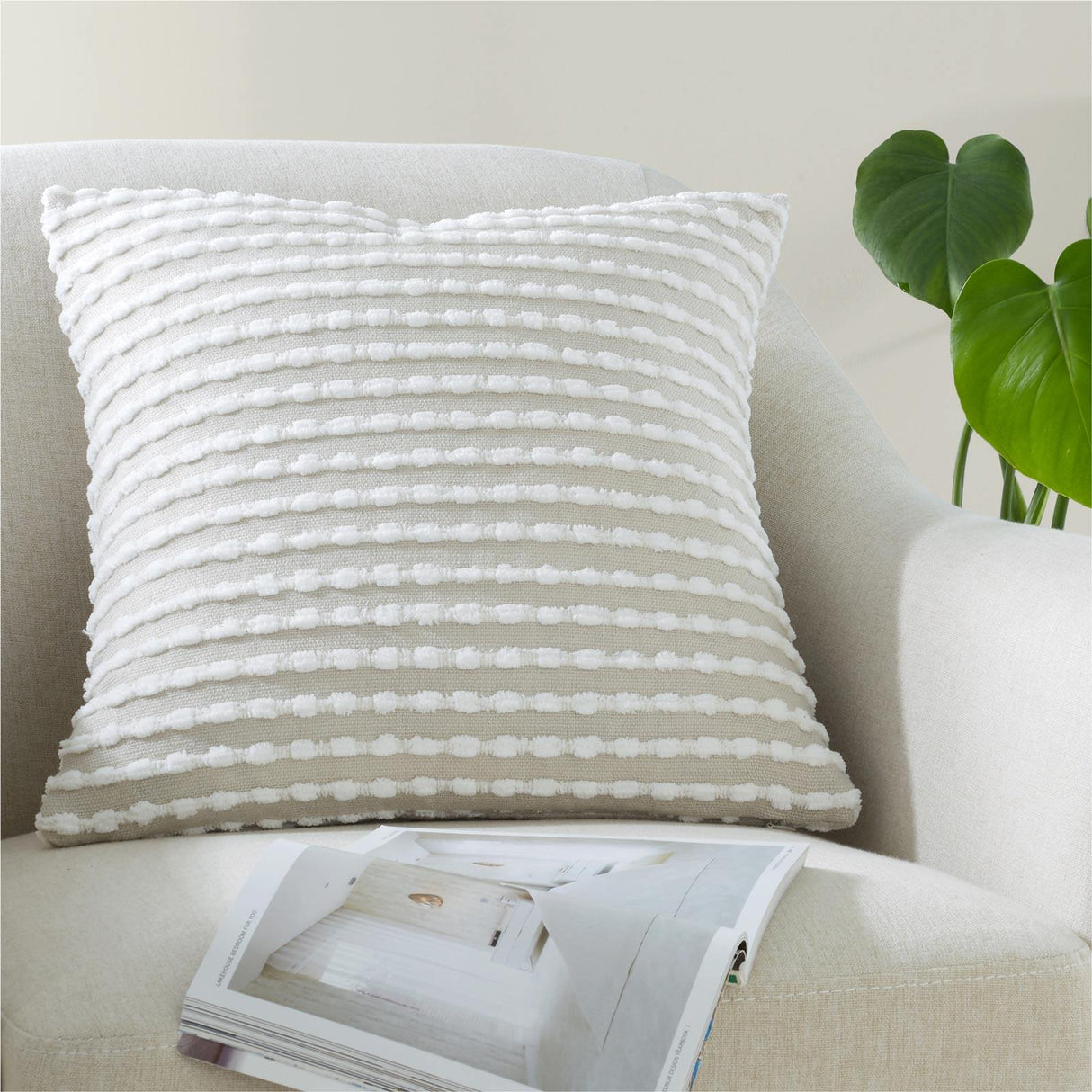 Catherine Lansfield Stab Stitch Filled Cushion 43cm x 43cm - Natural