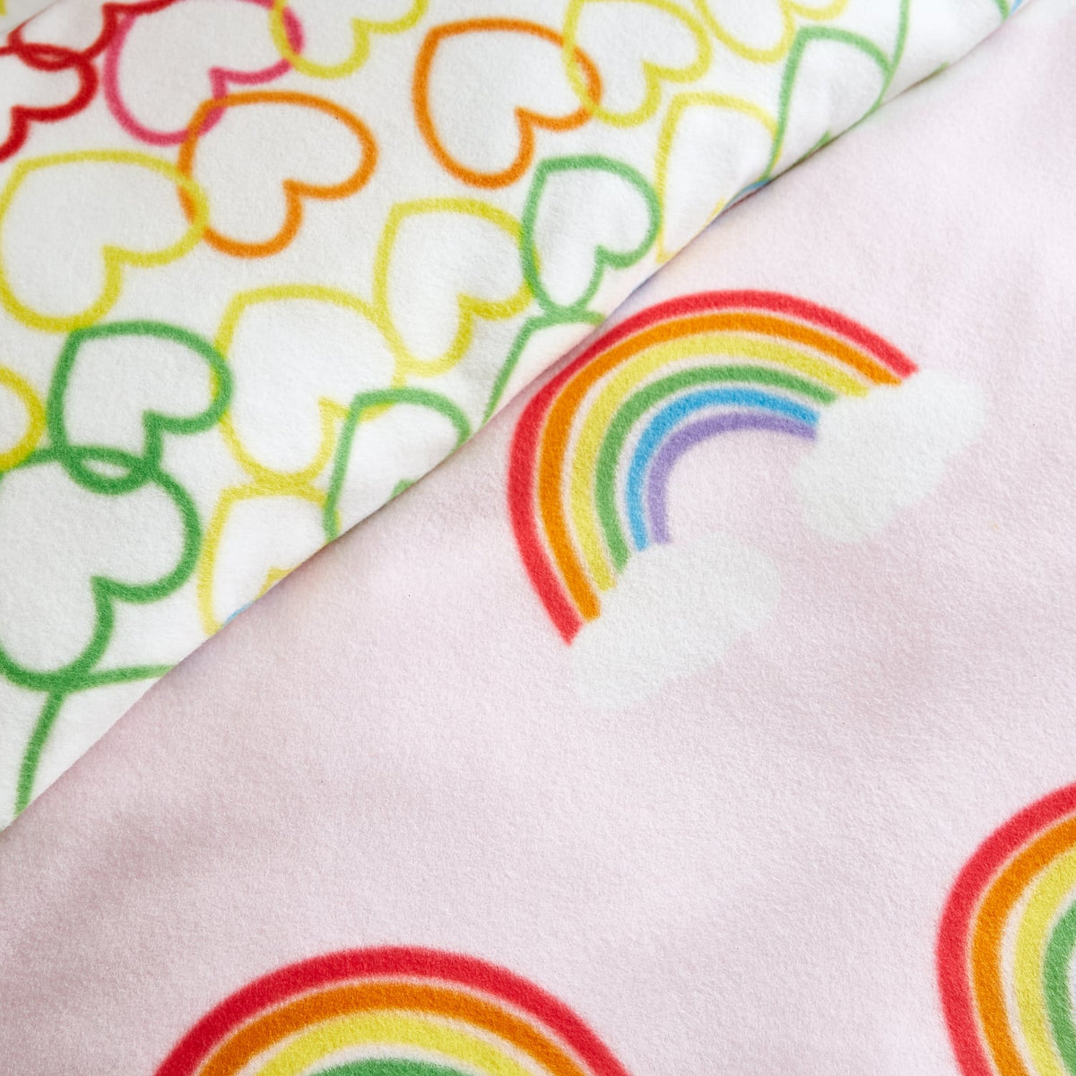 Catherine Lansfield Rainbow Hearts Cosy Kids Duvet Cover Set - Rainbow Heart Fleece Duvet Set
