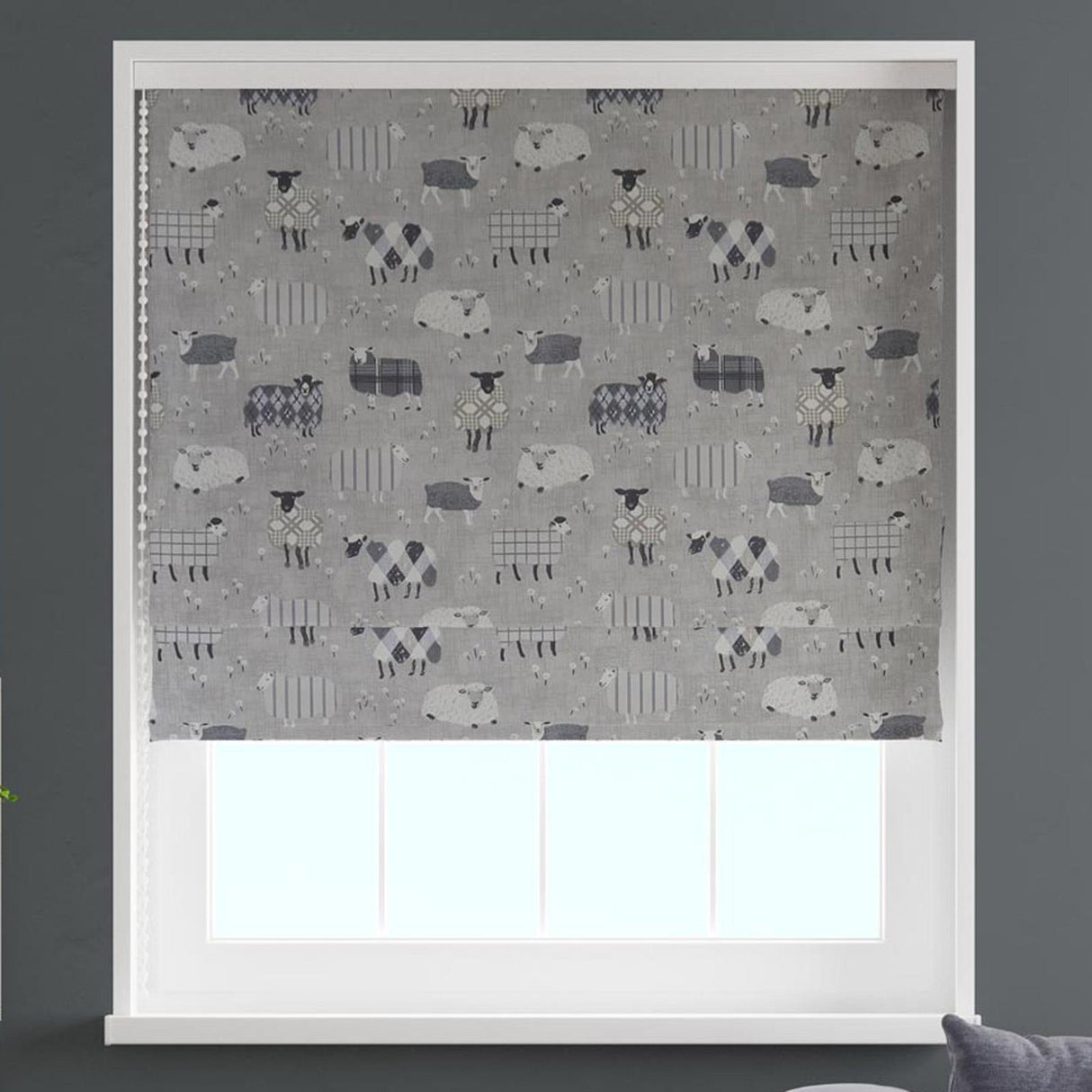 Baa Baa Charcoal Made To Measure Roman Blind by Style Furnishings