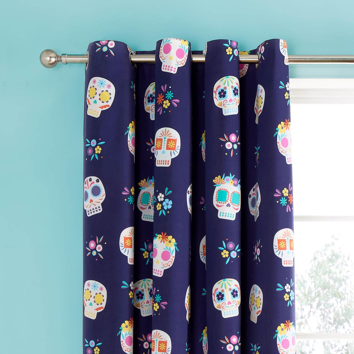 Sugar Skull Fiesta Eyelet Curtains by Catherine Lansfield