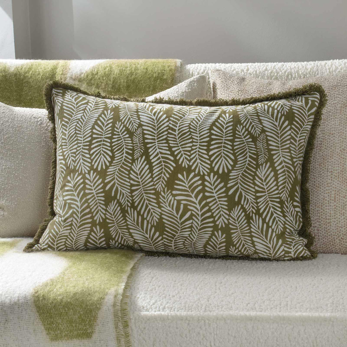 Frond Rectangular Cushion Olive by furn. 3