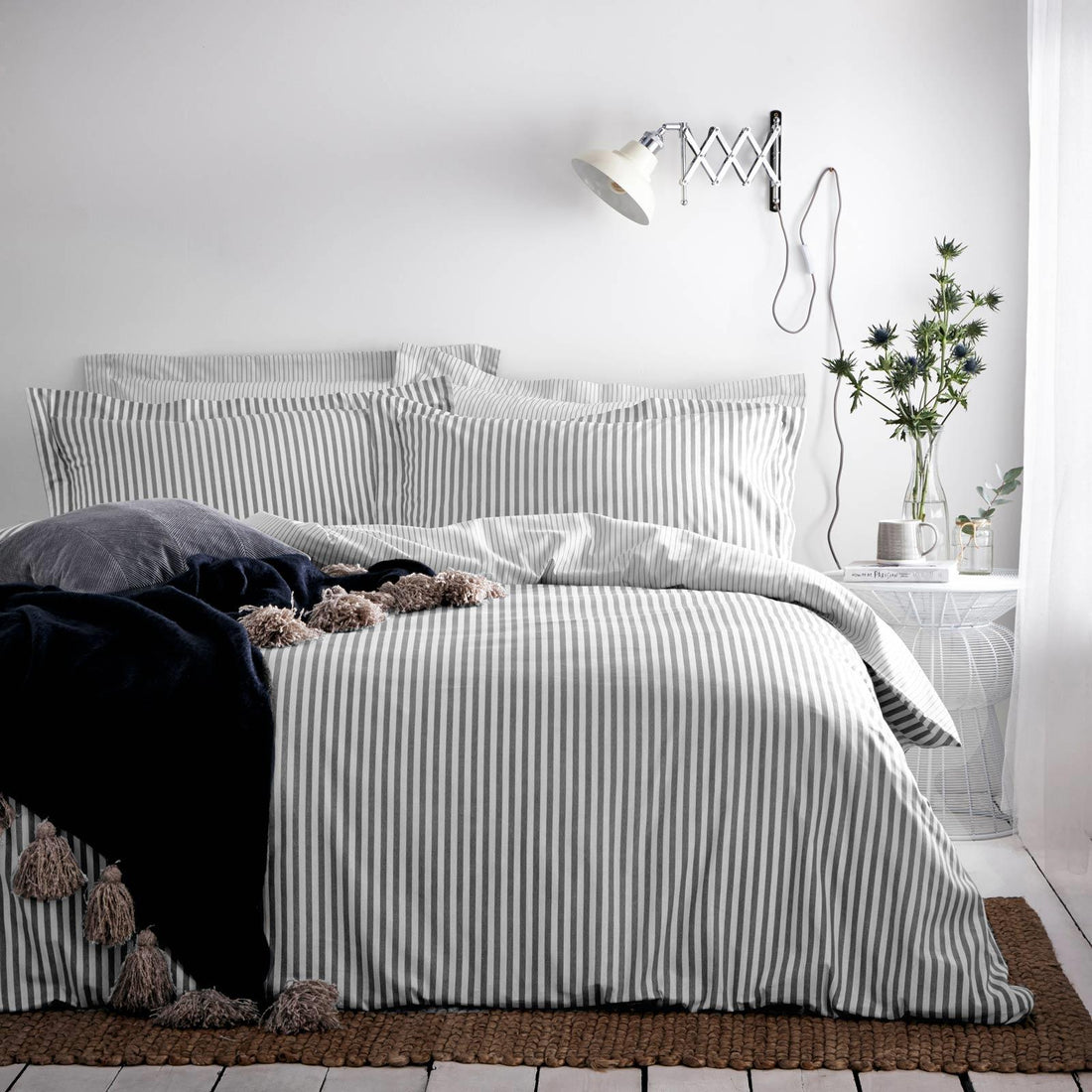 Hebden Mélange Stripe Grey 100% Cotton Duvet Cover Bedding Set