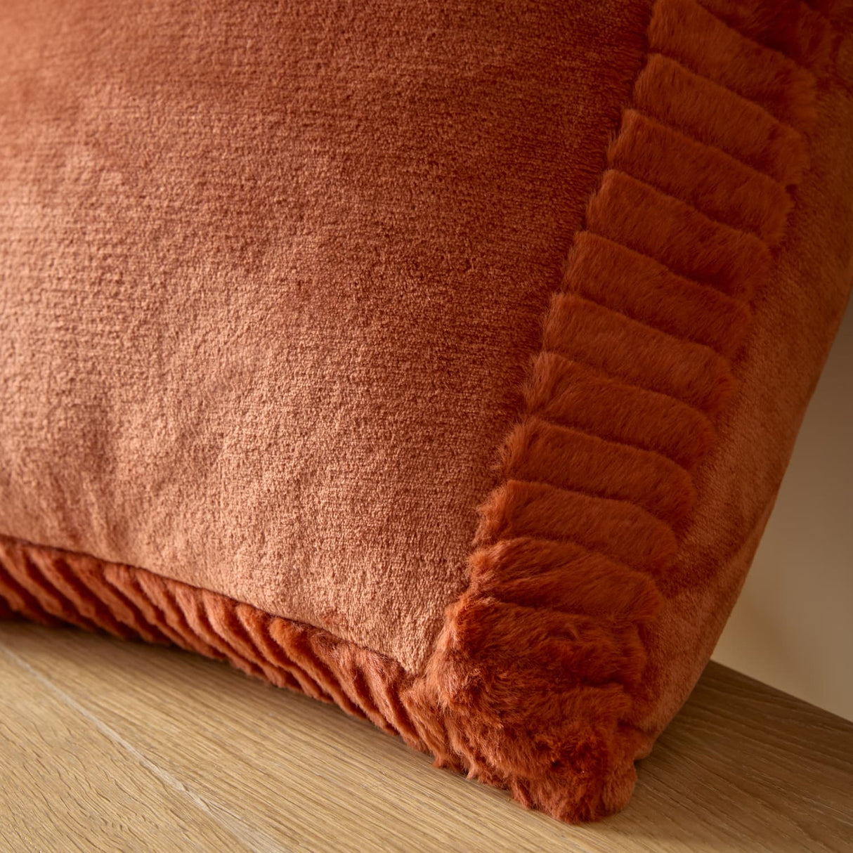 Catherine Lansfield Filled Cushion Winter Warmers 55cm x 55cm - Burnt Orange - Velvet And Faux Fur Burnt Orange Cushion
