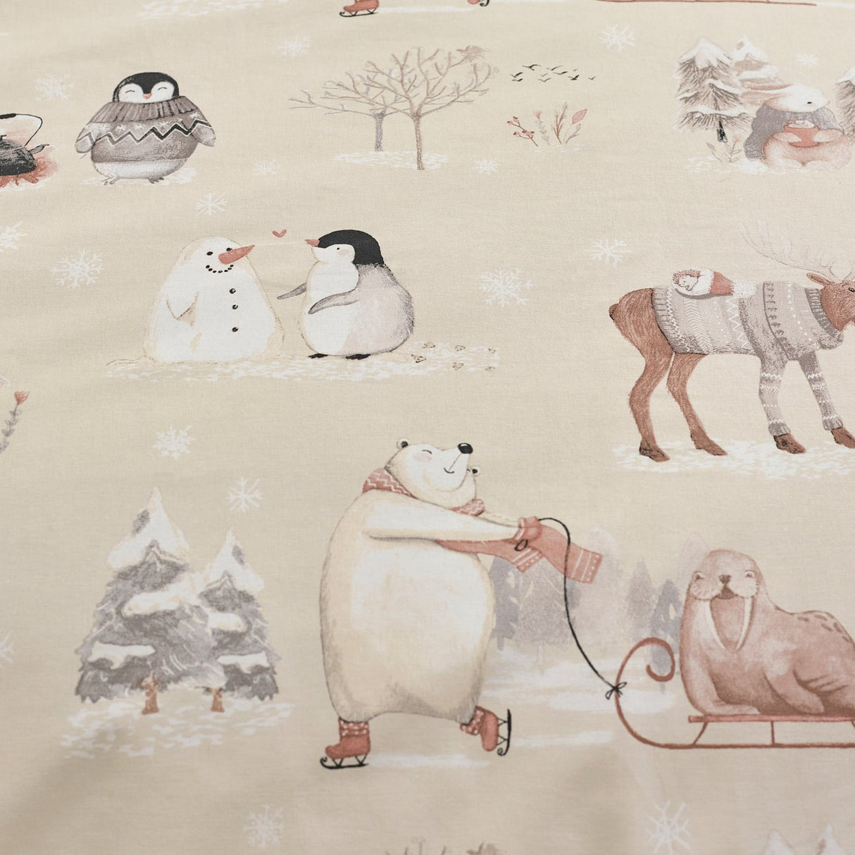 Catherine Lansfield Winter Friends Festive Christmas Duvet Cover Set - Natural - Winter Friends Duvet Set