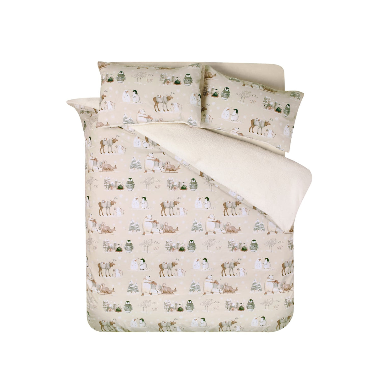 Catherine Lansfield Winter Friends Festive Christmas Duvet Cover Set - Natural - Winter Friends Duvet Set