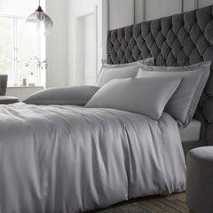 Catherine Lansfield Silky Soft Satin Silver Duvet Cover Bedding Set