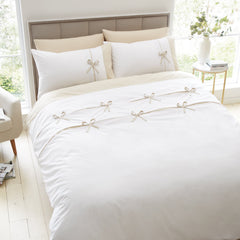 Catherine Lansfield Milo Bow Natural Duvet Cover Bedding Set