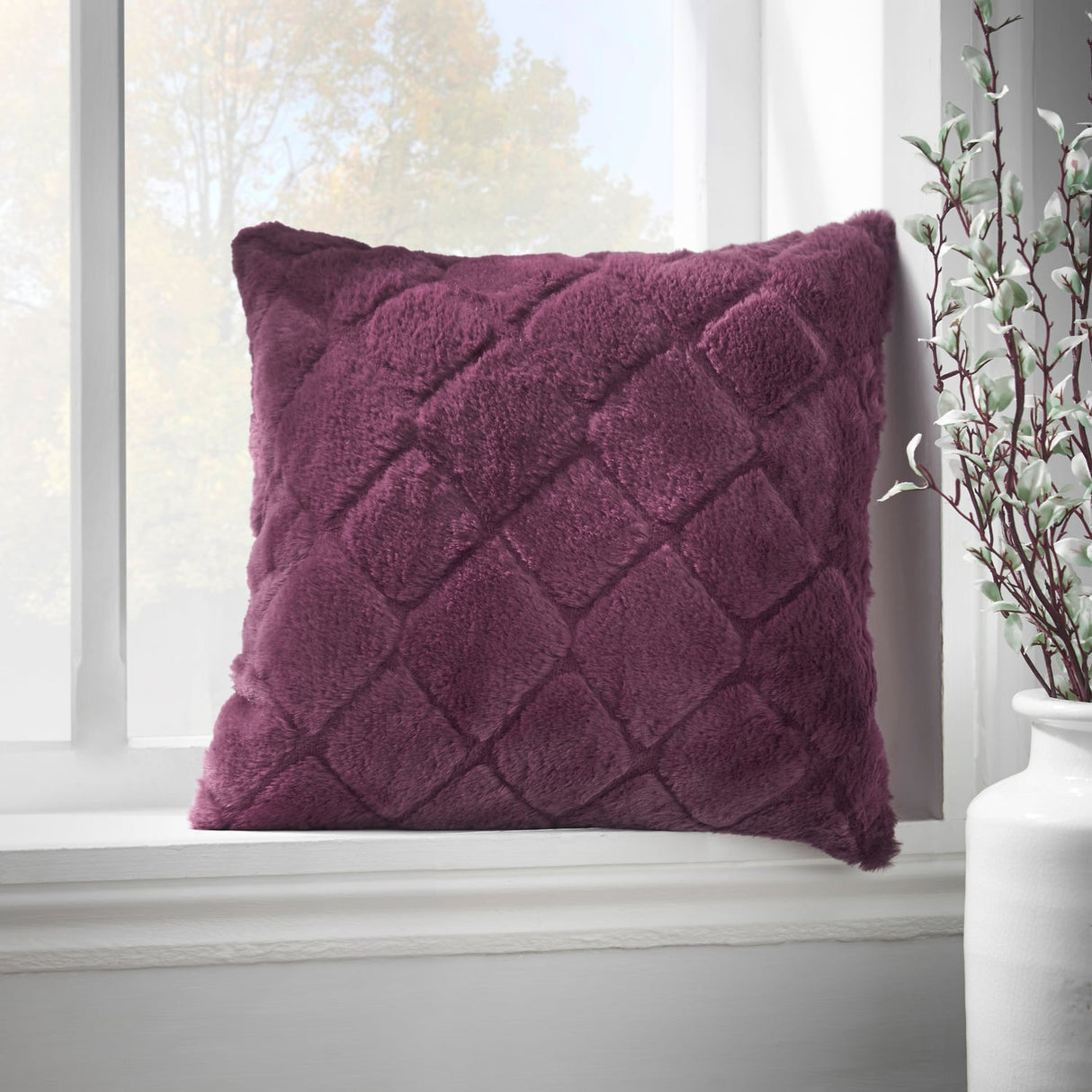 Catherine Lansfield Cosy Diamond Filled Cushion 43cm x 43cm - Plum