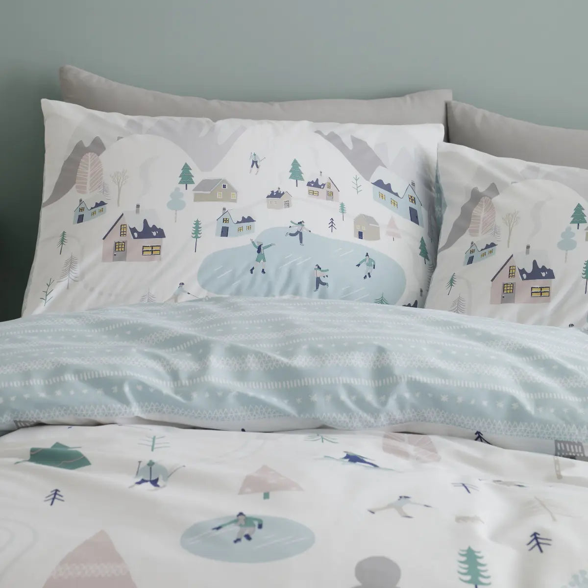 Winter Scene Brushed Cotton Flannelette Duvet Cover Set Blue by Bianca