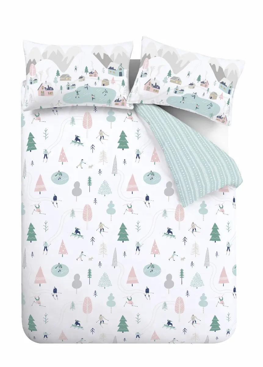 Winter Scene Brushed Cotton Flannelette Duvet Cover Set Blue by Bianca