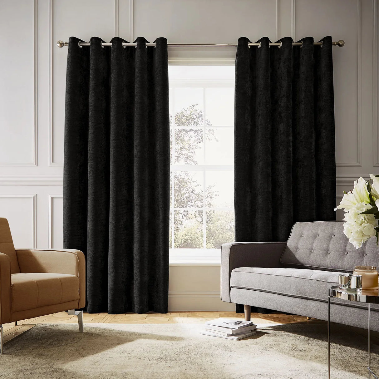 Hyperion Selene Luxury Chenille Weighted Thermal Eyelet Curtains Pair