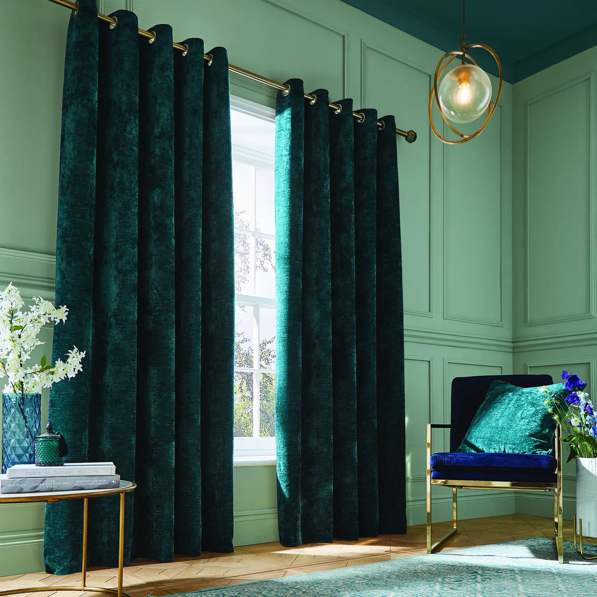 Hyperion Selene Thermal Weighted Eyelet Curtains Pair - Olive Green image 19