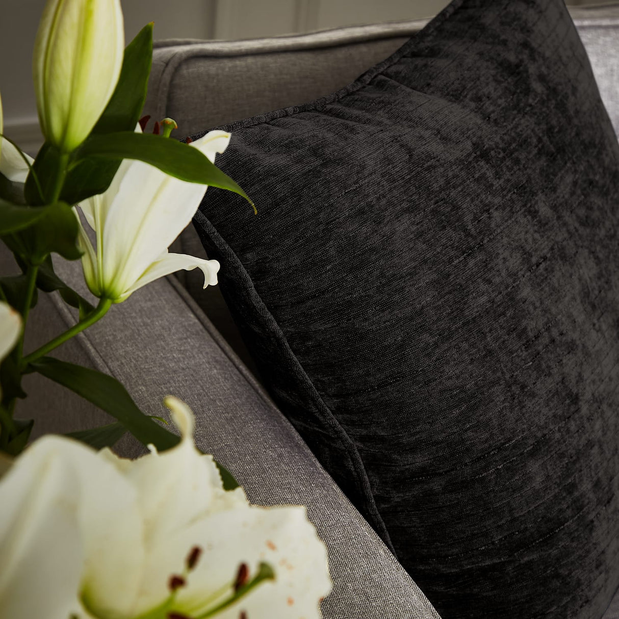 Selene Cushion Cover or Feather Filled Cushion 55cm x 55cm - Selene Chenille Cushion Black