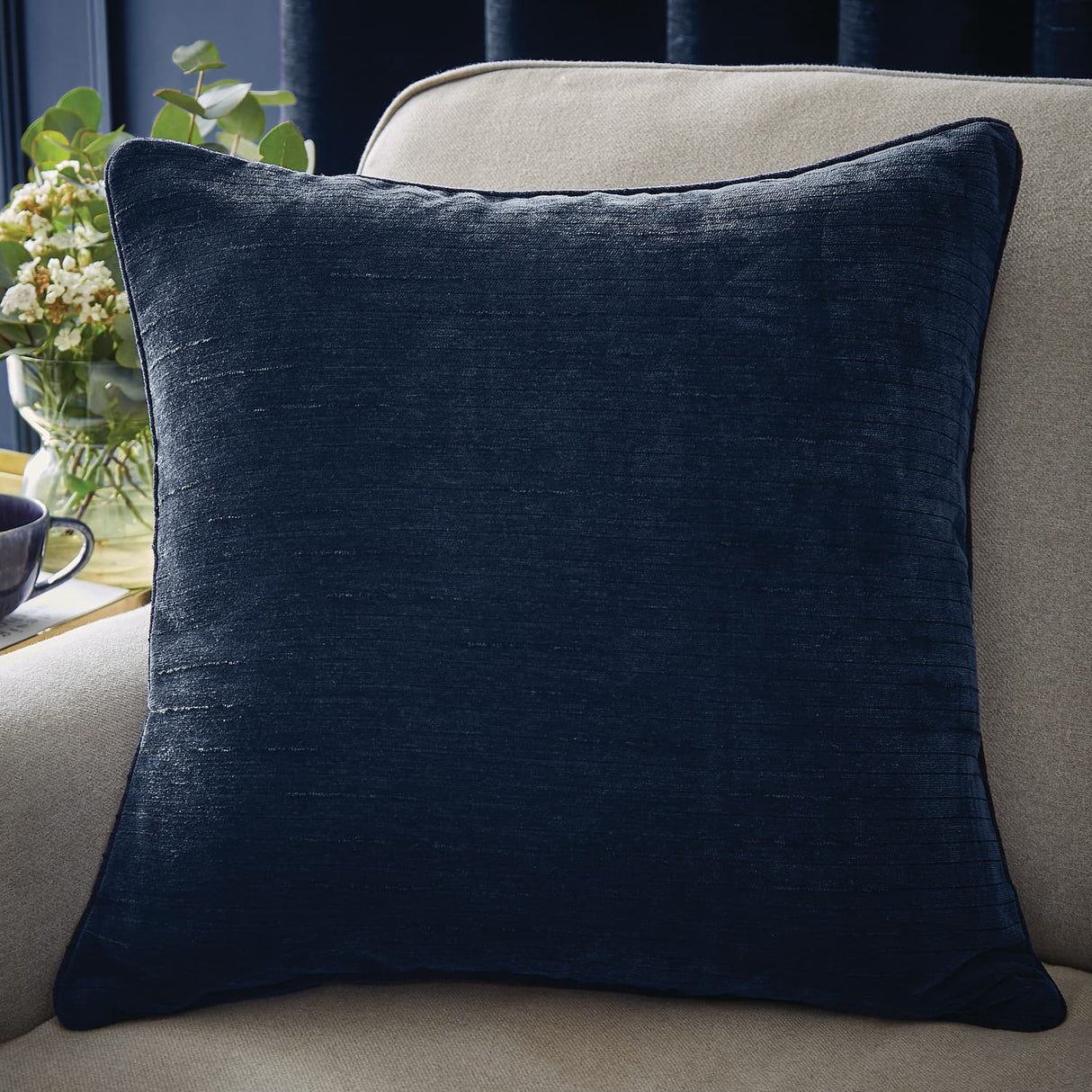 Selene Cushion Cover or Feather Filled Cushion 55cm x 55cm - Selene Luxury Chenille Cushion Deep Navy