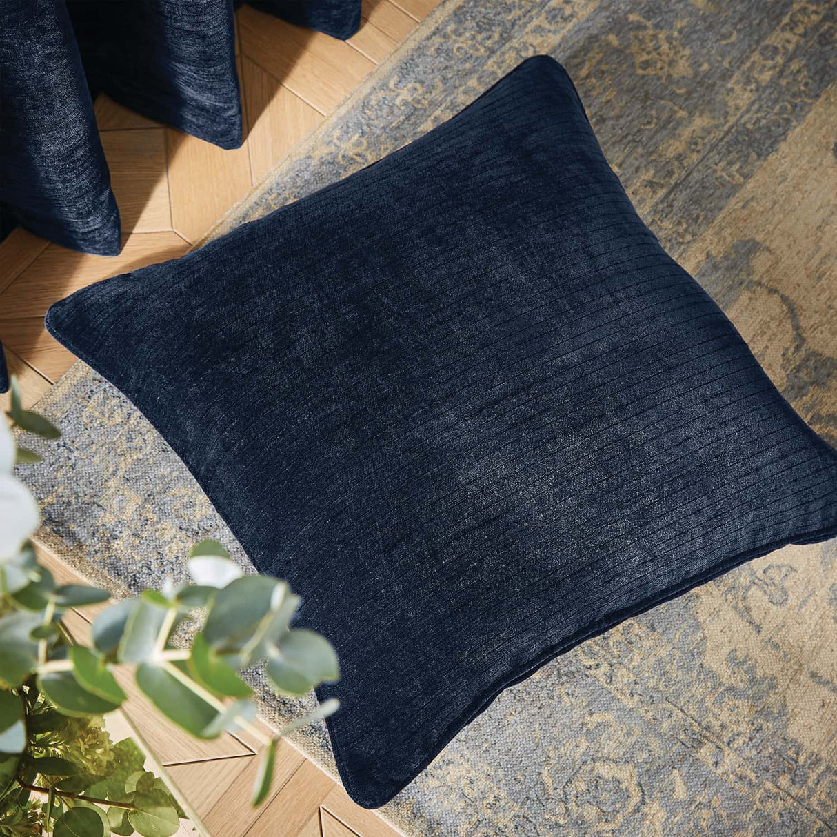 Selene Cushion Cover or Feather Filled Cushion 55cm x 55cm - Selene Luxury Chenille Cushion Deep Navy