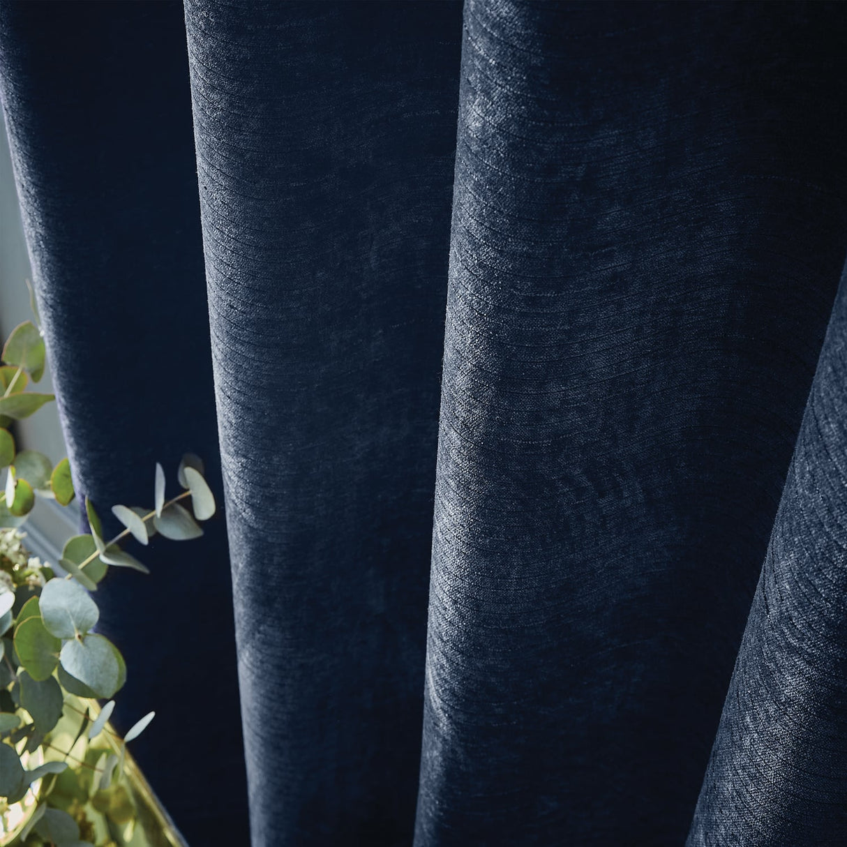 Hyperion Selene Thermal Weighted Eyelet Curtains - Deep Navy Jacquard Textured - Selene Luxury Chenille Weighted Curtains Deep Navy